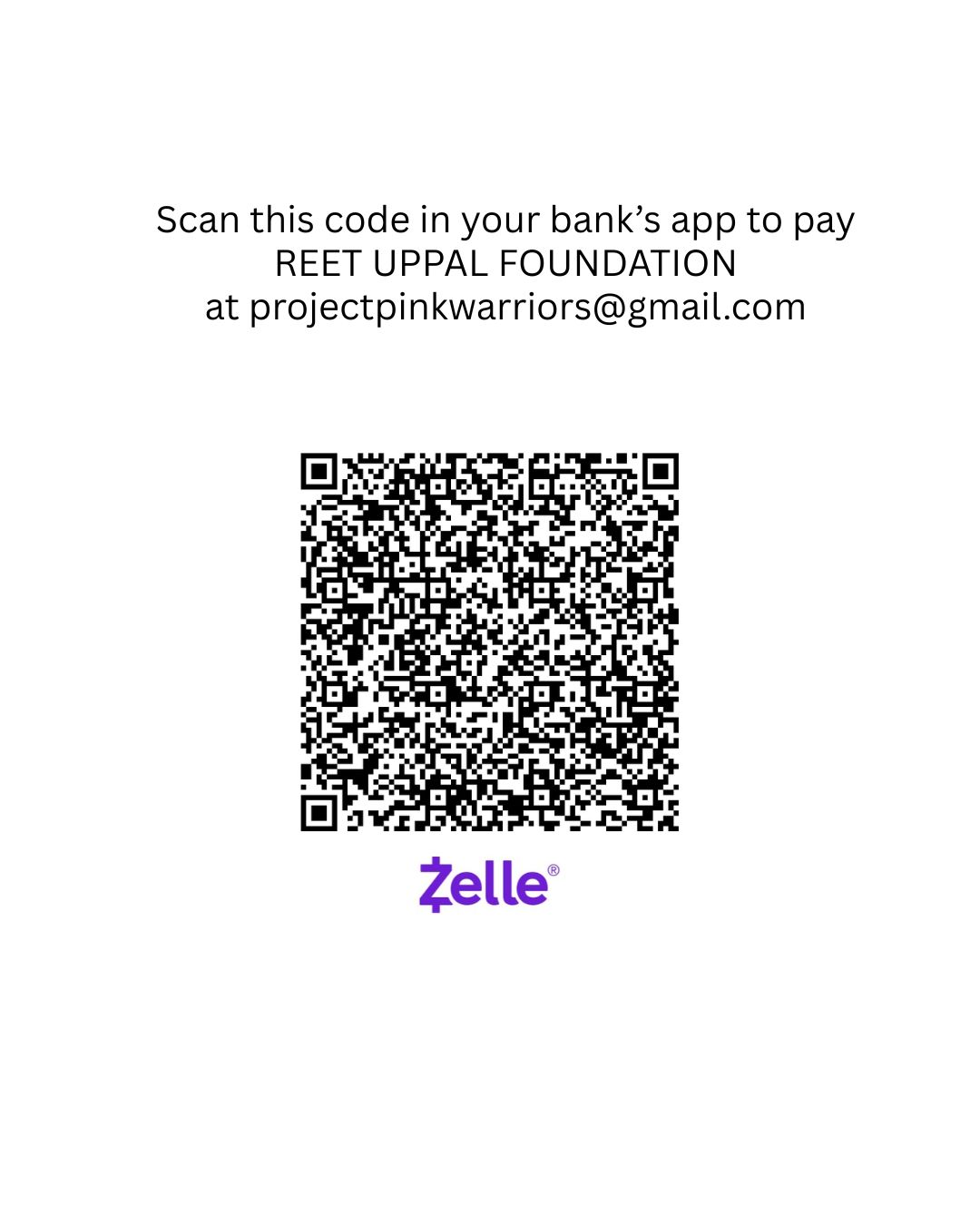 Zelle QR Code for Reet Uppal Foundation